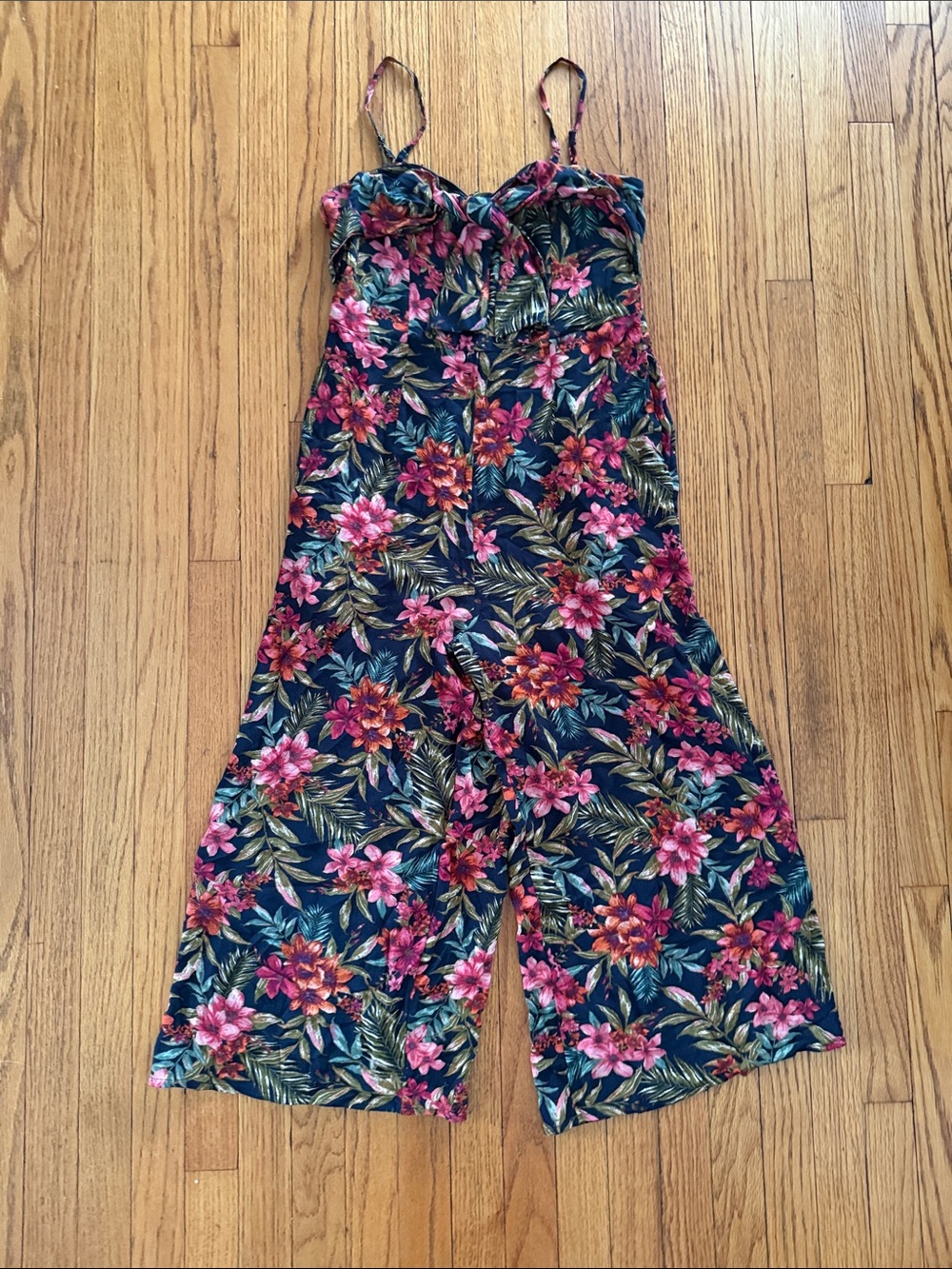 American Eagle Floral Wide-Leg Spaghetti-Strap Jumpsuit